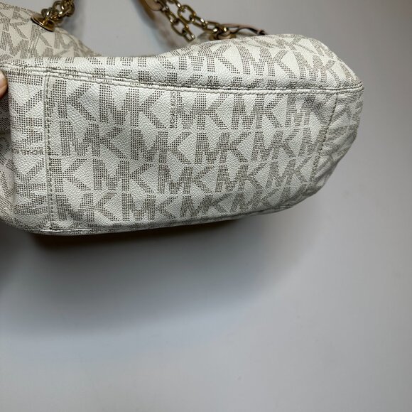 MICHAEL Michael Kors Lillie Large Chain Shoulder Tote Vanilla Logo Print Canvas - Picture 2 of 7